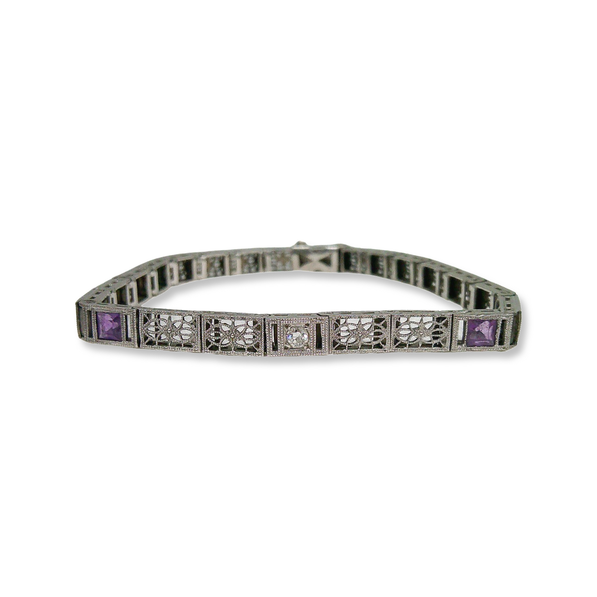 Designer KN Art Deco Amethyst Sterling high quality Silver Bracelet