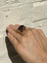 Vintage Retro Era Carved Amethyst Cocktail Ring 14K Rose Gold