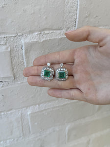 Vintage Colombian Emerald & Diamond Dangle Earrings GIA