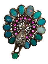 Georgian Era Peacock Brooch Opal Ruby Emerald Diamond & Sapphire