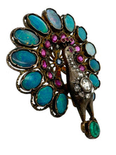 Georgian Era Peacock Brooch Opal Ruby Emerald Diamond & Sapphire