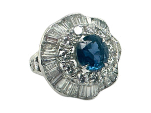 Platinum GIA Burma Sapphire Ballerina Style Diamond Ring