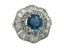 Platinum GIA Burma Sapphire Ballerina Style Diamond Ring