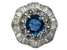 Platinum GIA Burma Sapphire Ballerina Style Diamond Ring