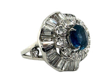 Platinum GIA Burma Sapphire Ballerina Style Diamond Ring