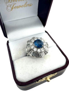 Platinum GIA Burma Sapphire Ballerina Style Diamond Ring