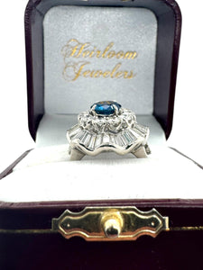 Platinum GIA Burma Sapphire Ballerina Style Diamond Ring