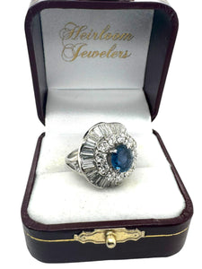 Platinum GIA Burma Sapphire Ballerina Style Diamond Ring