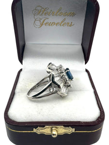 Platinum GIA Burma Sapphire Ballerina Style Diamond Ring