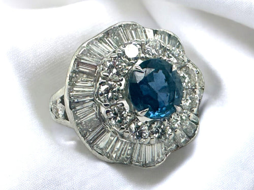 Platinum GIA Burma Sapphire Ballerina Style Diamond Ring