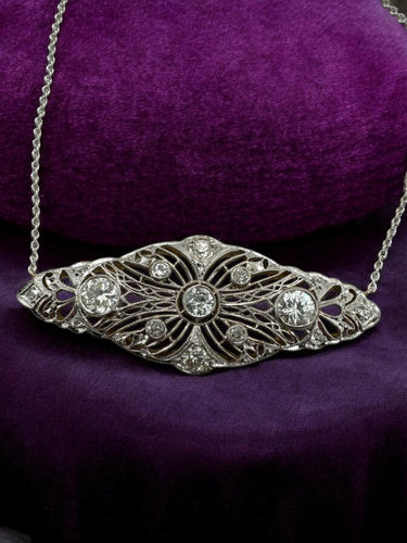 Art Deco Diamond Filigree Necklace