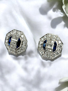 Art Deco Diamond & Sapphire Stud Earrings