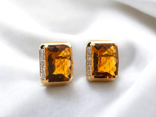 Large Citrine & Diamond Earrings 14K