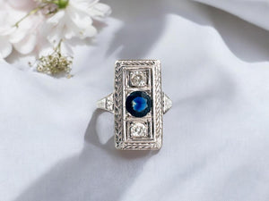 Art Deco Platinum Sapphire & Diamond Cocktail Ring