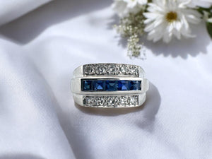 Diamond & Sapphire Band Style Ring 14K White Gold