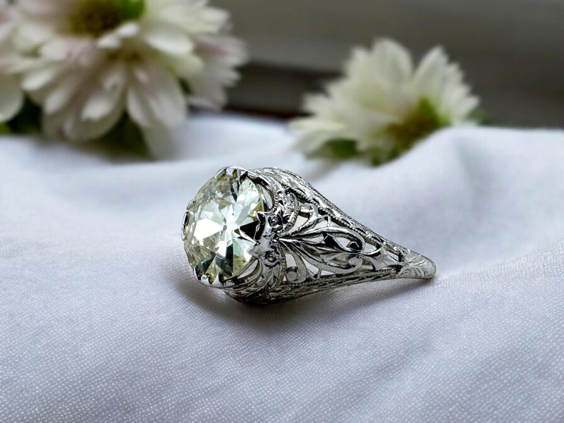 Old European Cut CZ Diamond Wedding Engagement Ring, Edwardian good Ring, Vintage Style Unique Ring, Estate Jewellery, Handmade Ring For Women's