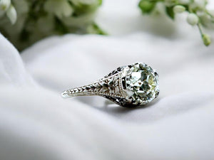 Edwardian 1.90 Carat Floral Filigree Diamond Engagement Ring GIA