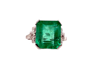 GIA Platinum Art Deco 5.47 Carat Colombian Emerald Ring