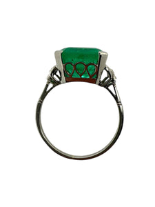 GIA Platinum Art Deco 5.47 Carat Colombian Emerald Ring