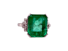 GIA Platinum Art Deco 5.47 Carat Colombian Emerald Ring