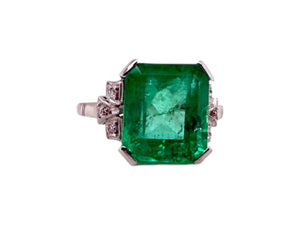 GIA Platinum Art Deco 5.47 Carat Colombian Emerald Ring