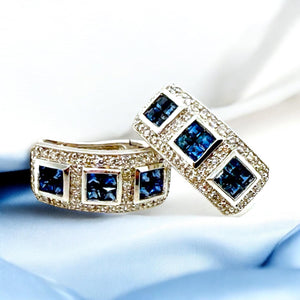 14K White Gold Diamond & Sapphire Earrings