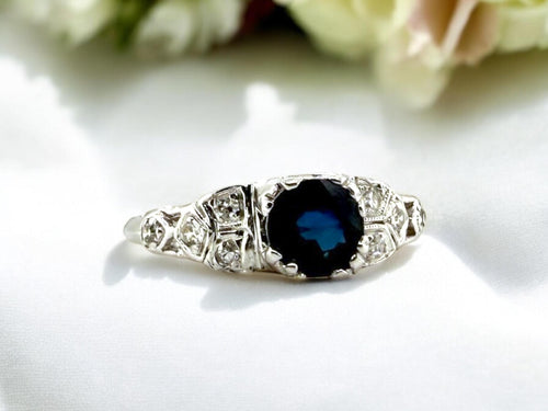 Platinum Vintage Sapphire Solitaire Engagement Ring