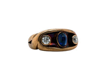 Victorian Era 14K Rose Gold Cabochon Sapphire & Diamond Ring