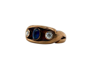 Victorian Era 14K Rose Gold Cabochon Sapphire & Diamond Ring