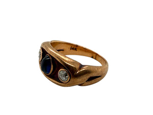 Victorian Era 14K Rose Gold Cabochon Sapphire & Diamond Ring