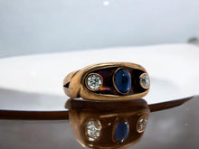 Victorian Era 14K Rose Gold Cabochon Sapphire & Diamond Ring