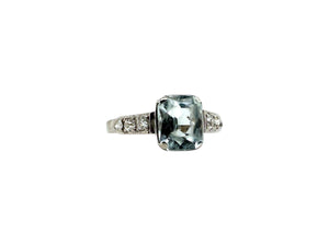 Dainty Vintage Aquamarine & Diamond Ring 14K White Gold