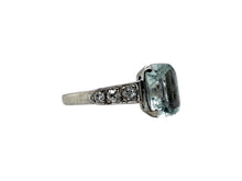 Dainty Vintage Aquamarine & Diamond Ring 14K White Gold