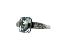 Dainty Vintage Aquamarine & Diamond Ring 14K White Gold