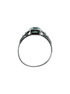 Dainty Vintage Aquamarine & Diamond Ring 14K White Gold