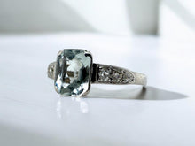 Dainty Vintage Aquamarine & Diamond Ring 14K White Gold