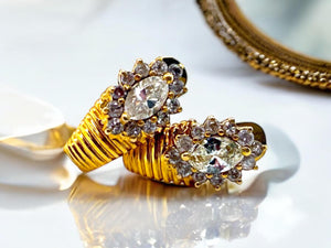 Retro Yellow Gold Marquise Diamond Earrings