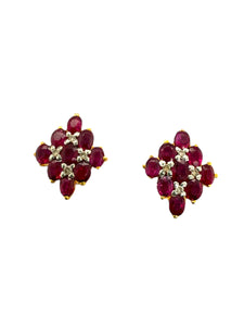 Vintage Yellow Gold Ruby & Diamond Earrings