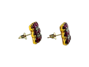 Vintage Yellow Gold Ruby & Diamond Earrings