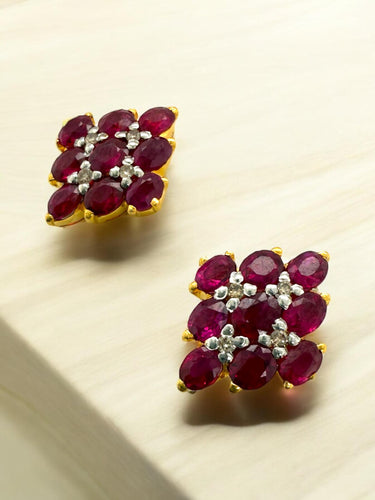 Vintage Yellow Gold Ruby & Diamond Earrings