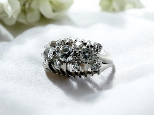 Vintage Retro Diamond Cluster Ring 14K White Gold