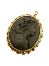 Large Vintage Lava Cameo Pendant 14K Yellow Gold