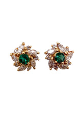 Vintage Emerald & Diamond 2 Carat Cluster Earrings 14K Yellow Gold