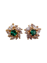 Vintage Emerald & Diamond 2 Carat Cluster Earrings 14K Yellow Gold