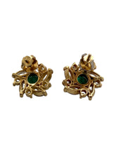 Vintage Emerald & Diamond 2 Carat Cluster Earrings 14K Yellow Gold