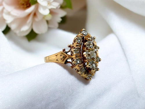 Vintage Victorian Era Diamond Cluster Ring 14K Yellow Gold