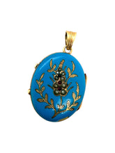 Vintage Blue Enamel Locket Pendant 14K Gold