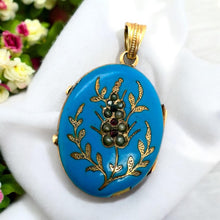 Vintage Blue Enamel Locket Pendant 14K Gold