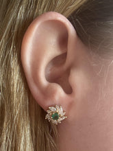 Vintage Emerald & Diamond 2 Carat Cluster Earrings 14K Yellow Gold