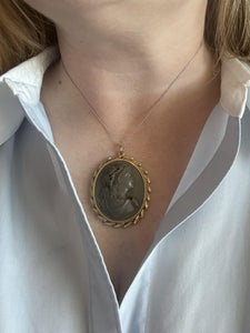 Large Vintage Lava Cameo Pendant 14K Yellow Gold